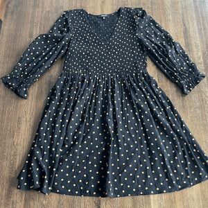 Madewell Dress - 3/4 Sleeves Black with gold polka dots Smocked - Size XXS